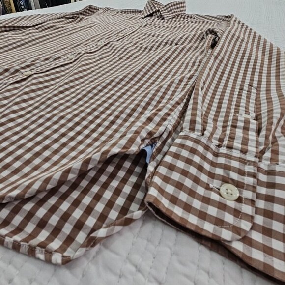 VTG J. Crew 2-Ply Cotton Shirt Men's S Brown Checkered Button Up EUC Long Sleeve - Picture 3 of 16